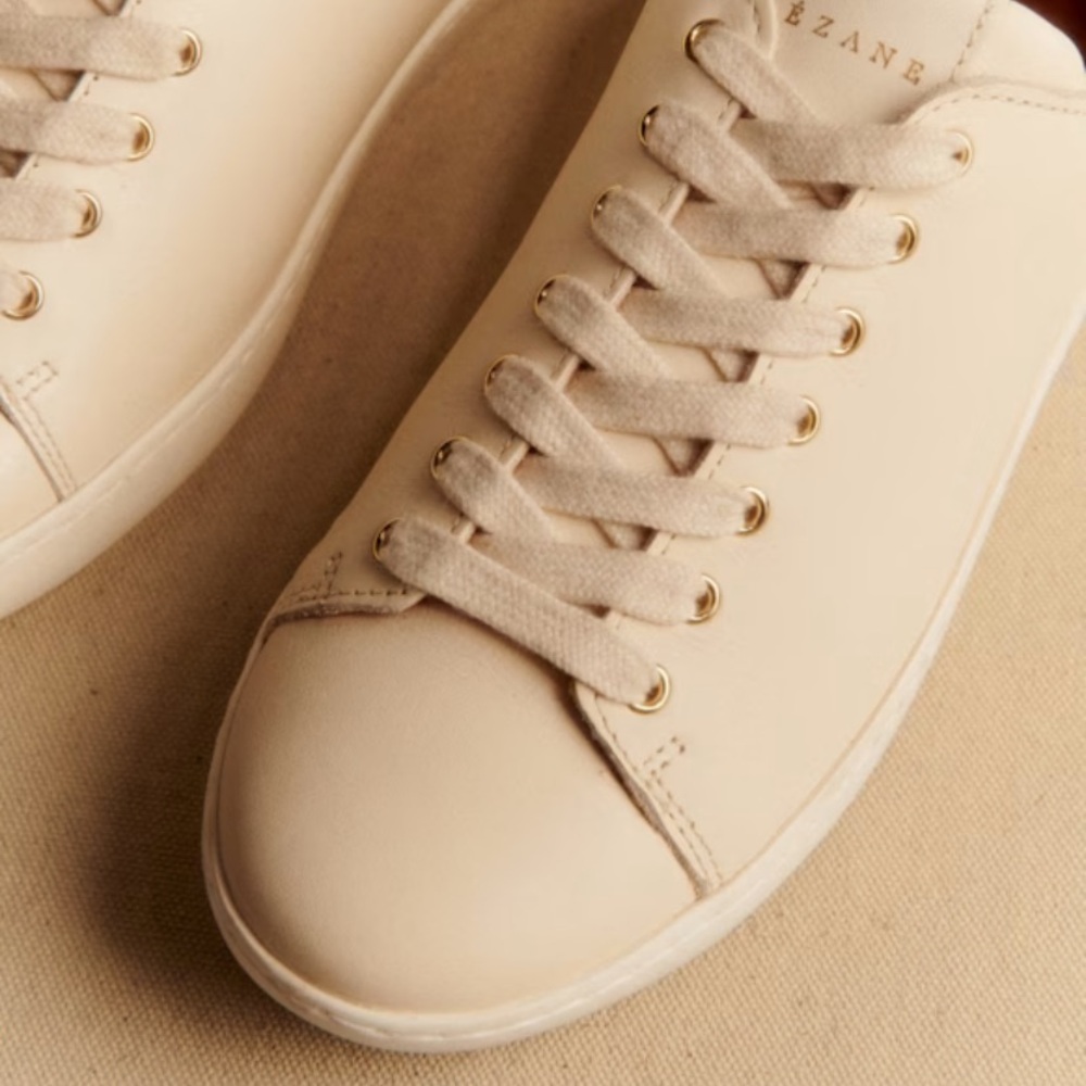 Sezane Cream White Jack Leather Trainers Women's Size 8 Sneakers Shoes Lace Up - Picture 2 of 14